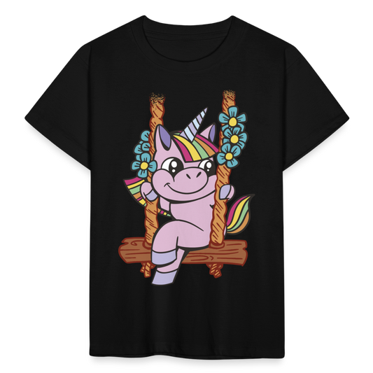 Kinder T-Shirt "Schaukelndes Einhorn" - Schwarz