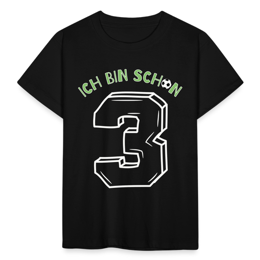 Kinder T-Shirt "Ich bin schon 3" (Fußball Motiv) - Schwarz