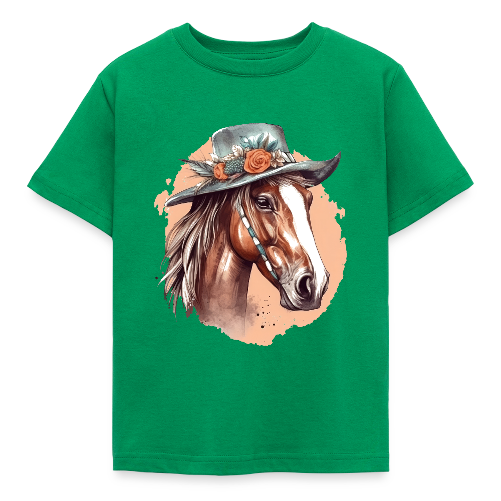 Kinder T-Shirt "Pferd mit wunderschönem Hut" - Kelly Green