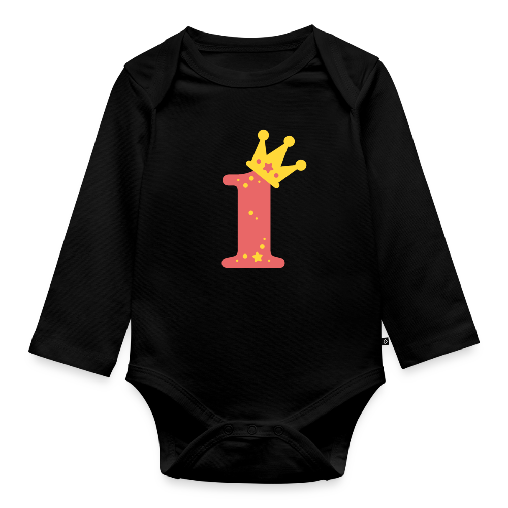Baby Bio-Langarm-Body "Rosa 1 mit Krone" - Schwarz