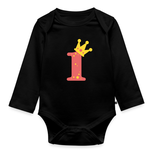 Baby Bio-Langarm-Body "Rosa 1 mit Krone" - Schwarz