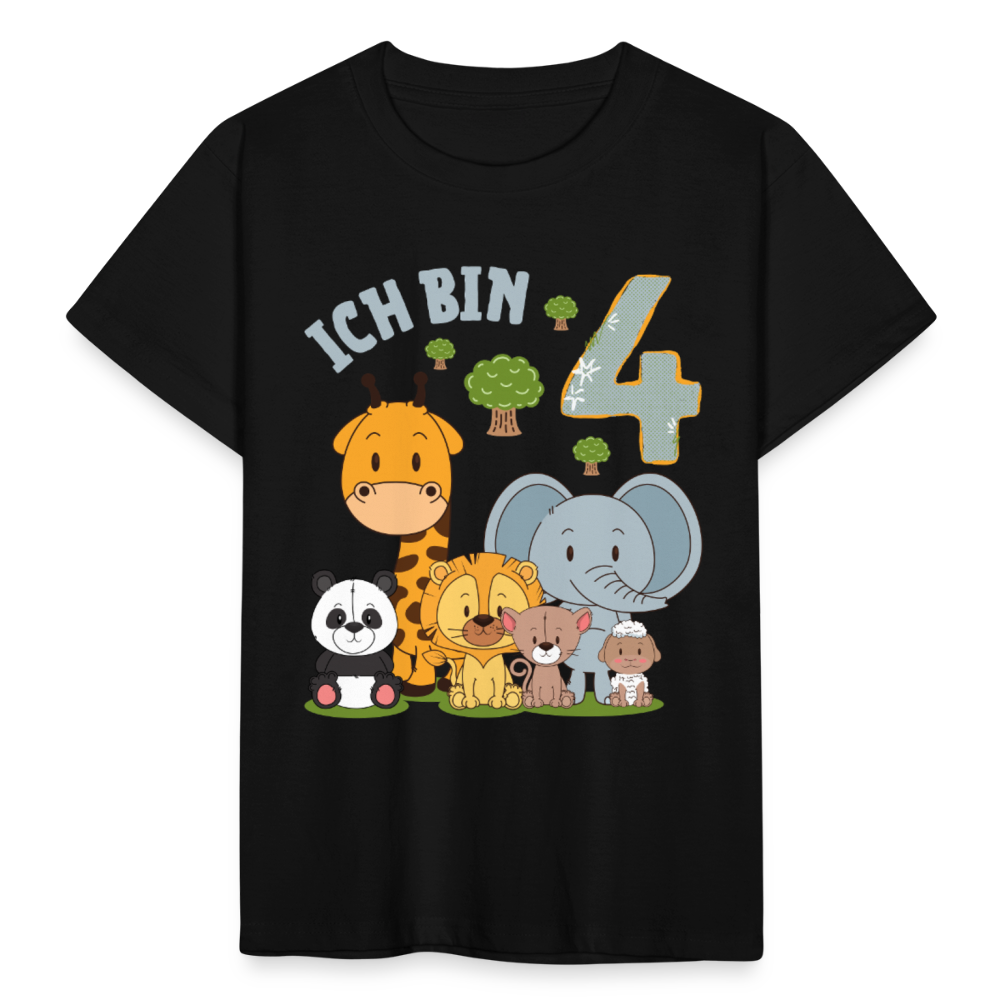 Kinder T-Shirt "Ich bin 4" (Niedliches Tiermotiv) - Schwarz