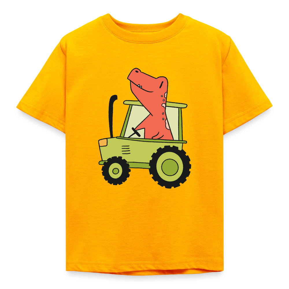 Kinder T-Shirt "Dinosaurier mit Traktor" - Gold