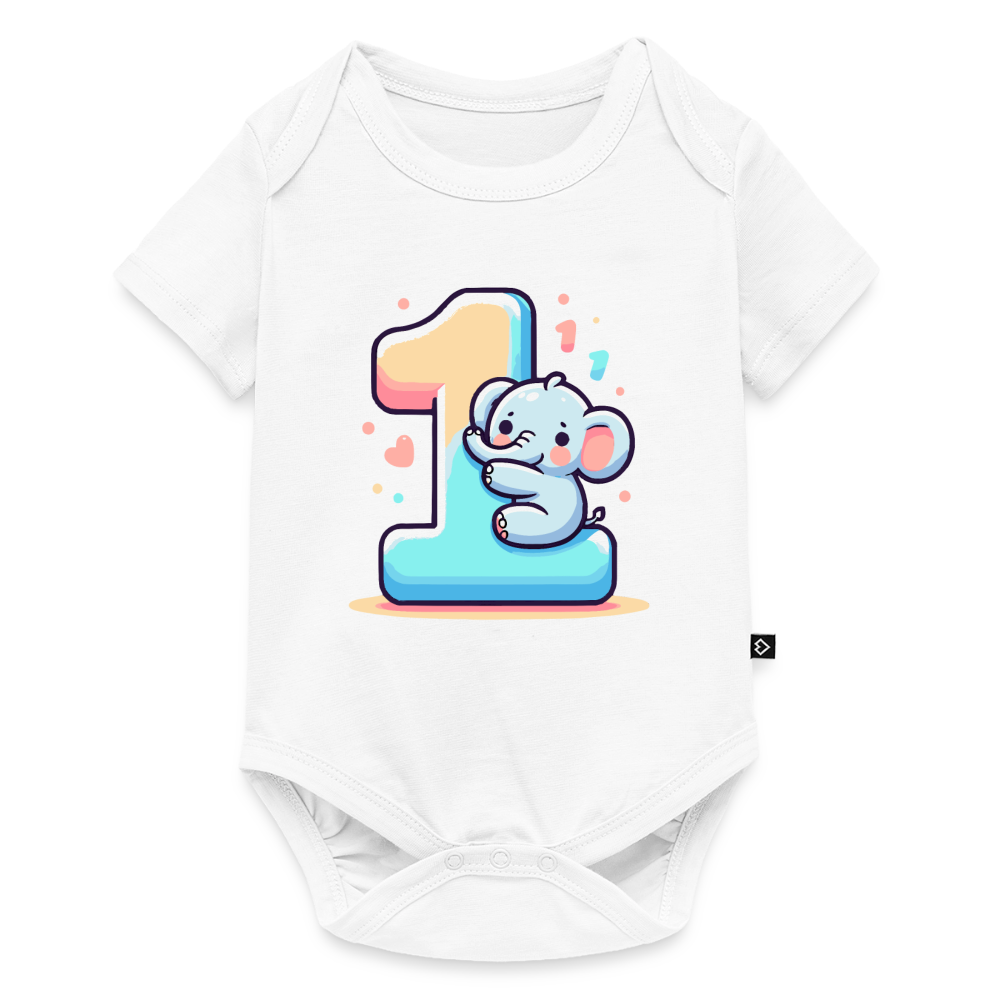 Baby Bio-Kurzarm-Body "Elefant umarmt die 1" - Weiß