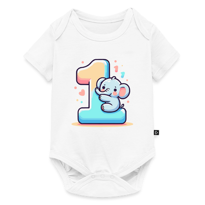 Baby Bio-Kurzarm-Body "Elefant umarmt die 1" - Weiß
