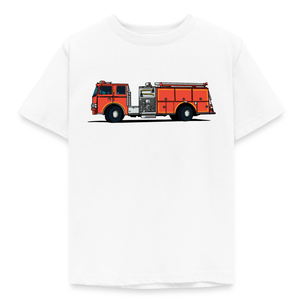 Kinder T-Shirt "Cooles Feuerwehr-Auto" - Weiß