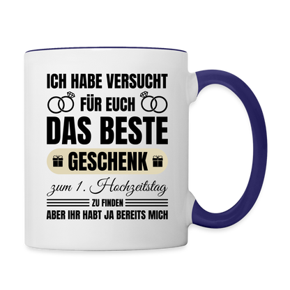 Tasse "Das beste Geschenk zum 1. Hochzeitstag" - Weiß/Kobaltblau