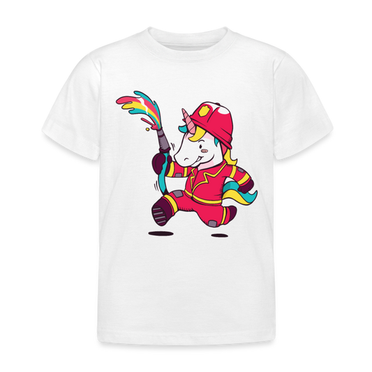 Kinder T-Shirt "Feuerwehr-Einhorn" - Weiß