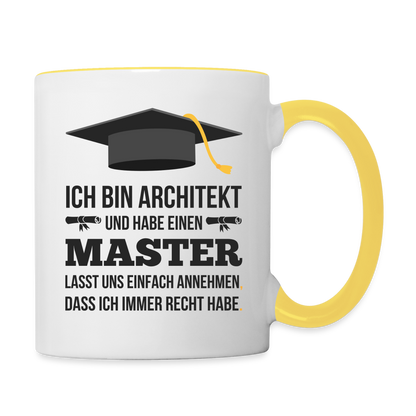 Tasse "Ich werde Architekt und habe einen Master" - Weiß/Gelb