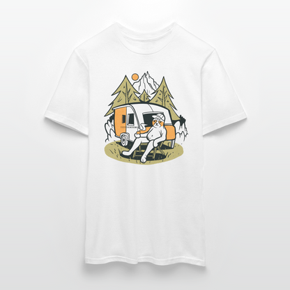 Männer T-Shirt "Faultier beim Camping" - Weiß
