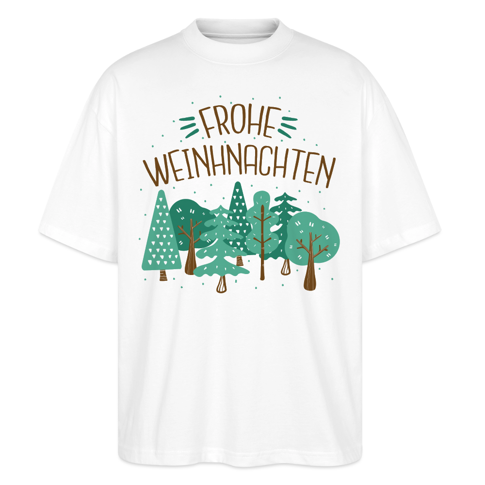 Unisex Oversize Bio-T-Shirt "Frohe Weihnachten" (Weihnachtsbäume) - Weiß