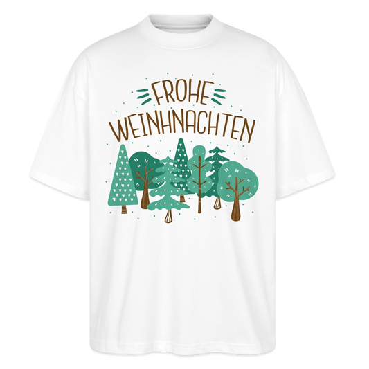 Unisex Oversize Bio-T-Shirt "Frohe Weihnachten" (Weihnachtsbäume) - Weiß