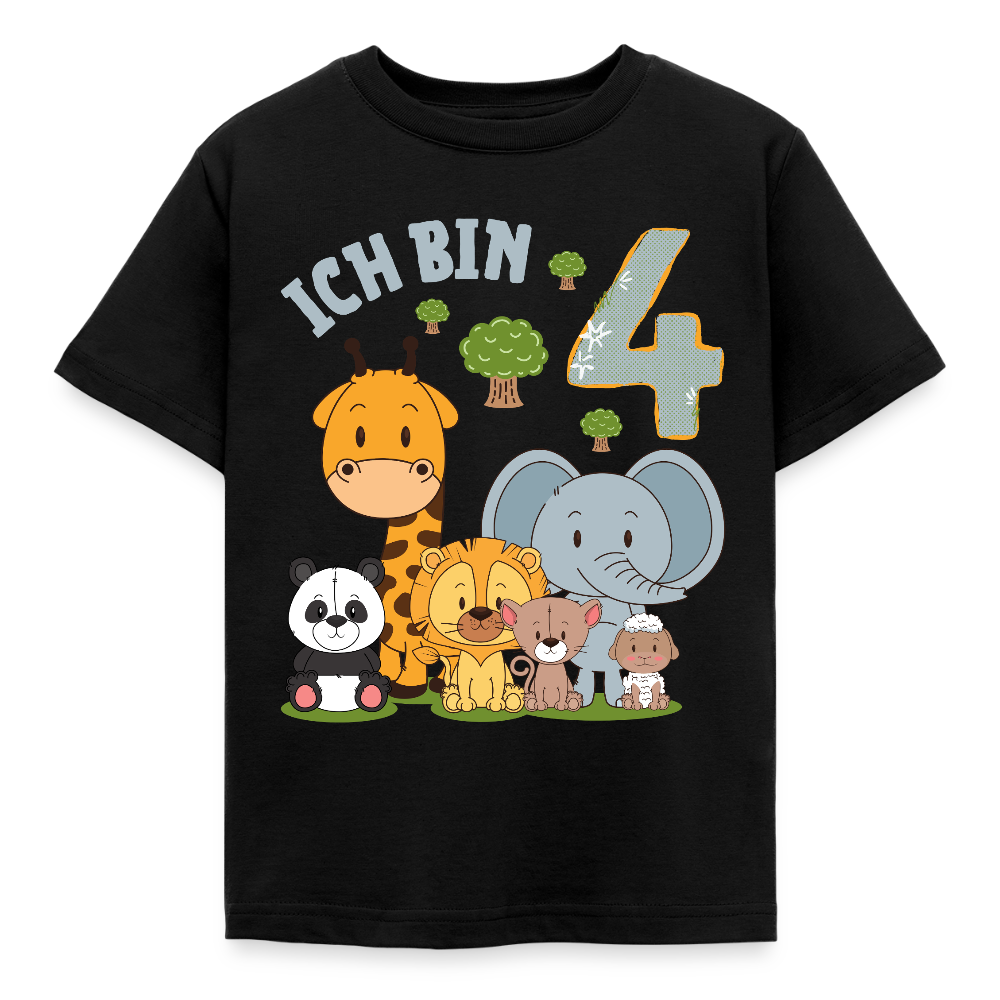 Kinder T-Shirt "Ich bin 4" (Niedliches Tiermotiv) - Schwarz