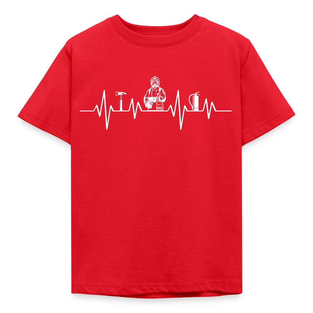 Kinder T-Shirt "Herzschlag Feuerwehrmotiv" - Rot