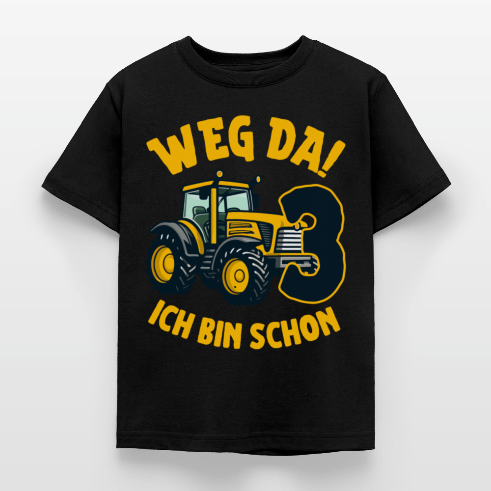 Kinder T-Shirt "Weg da! Ich bin schon 3" (Traktor-Motiv) - Schwarz