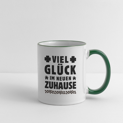 Tasse "Viel Glück im neuen Zuhause" - Weiß/Dunkelgrün