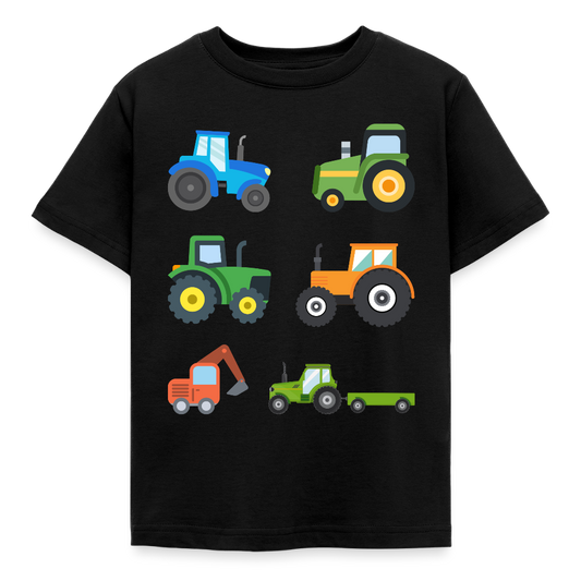 Kinder T-Shirt "6 Traktoren" - Schwarz