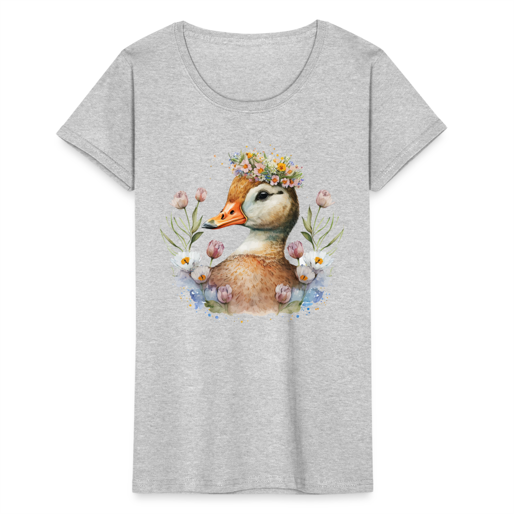 Frauen Bio-T-Shirt "Ente mit Blumen" - Grau meliert