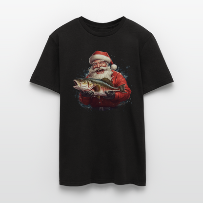 Männer T-Shirt "Weihnachtsmann mit Fisch" - Schwarz