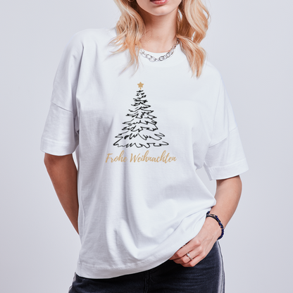 Oversize Bio-T-Shirt "Frohe Weihnachten" (Weihnachtsbaum mit Stern) - Weiß
