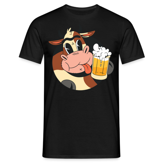 Männer T-Shirt "Kuh mit Bier" - Schwarz