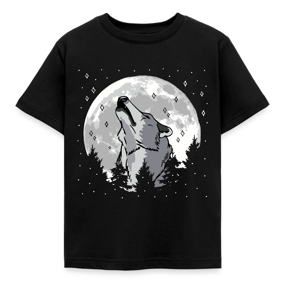 Kinder T-Shirt "Heulender Wolf mit Mond" - Schwarz