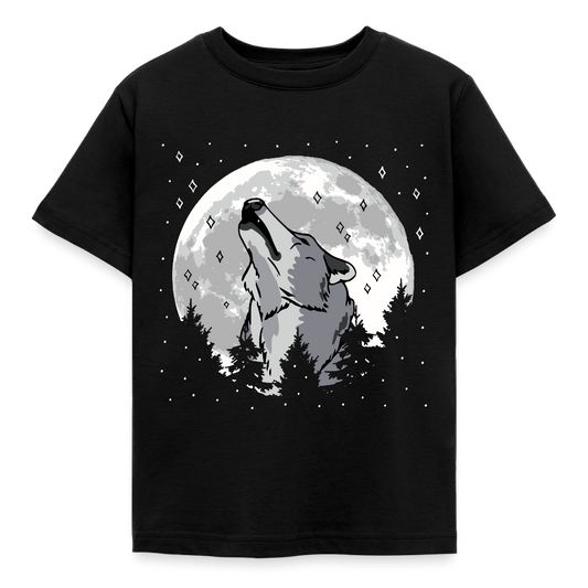 Kinder T-Shirt "Heulender Wolf mit Mond" - Schwarz