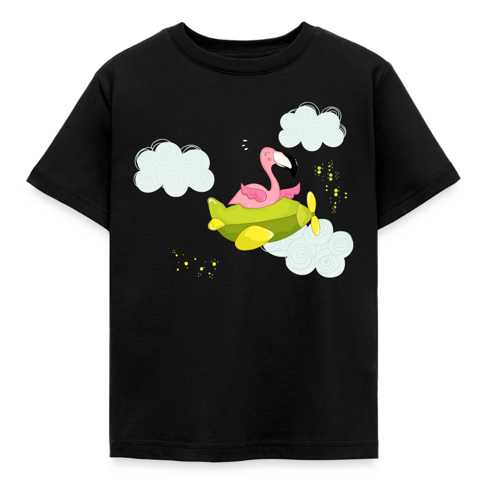 Kinder T-Shirt "Fliegender Flamingo" - Schwarz