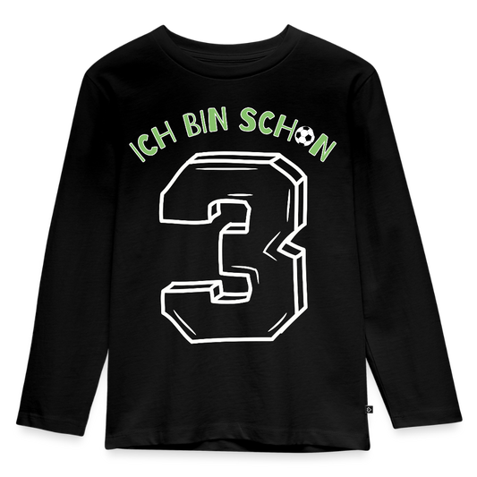 Kinder Langarm T-Shirt "Ich bin schon 3" (Fußball Motiv) - Schwarz