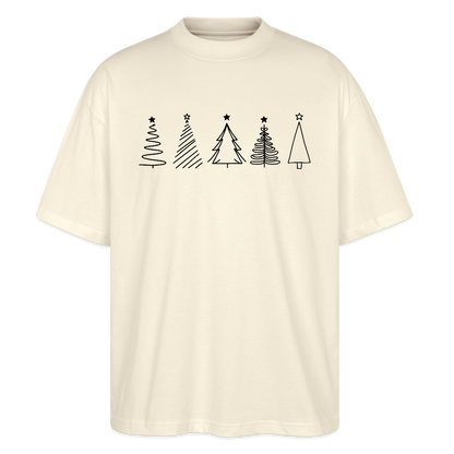 Oversize T-Shirt "Weihnachtsbäume im Handgezeichneten Stil" - Weißgrau