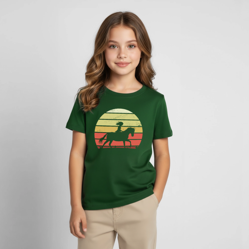 Kinder T-Shirt "Pferd im Retro-Stil" - Forstgrün 