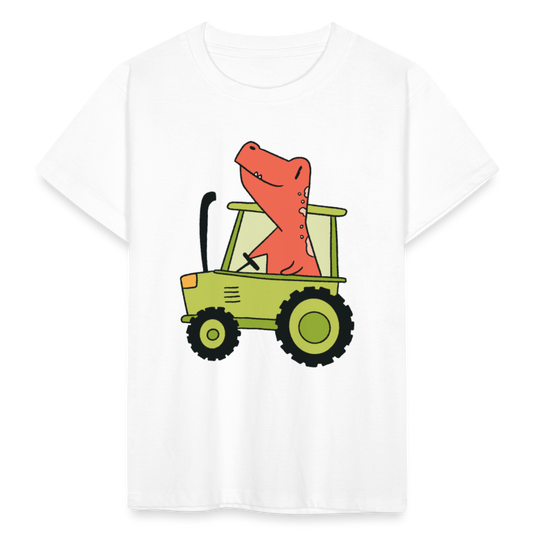 Kinder T-Shirt "Dinosaurier mit Traktor" - Weiß