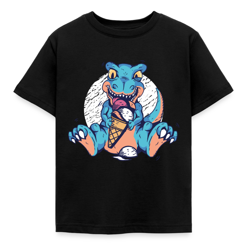Kinder T-Shirt "Dinosaurier mit Eis" - Schwarz