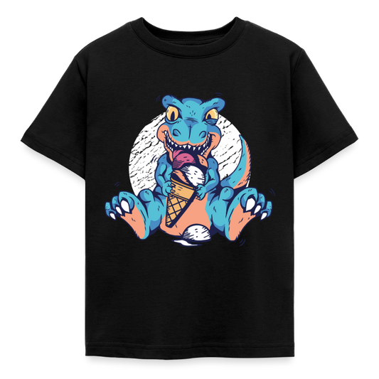 Kinder T-Shirt "Dinosaurier mit Eis" - Schwarz