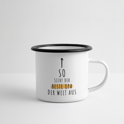 Emaille-Tasse "So sieht der beste Opa der Welt aus" - Weiß/Schwarz