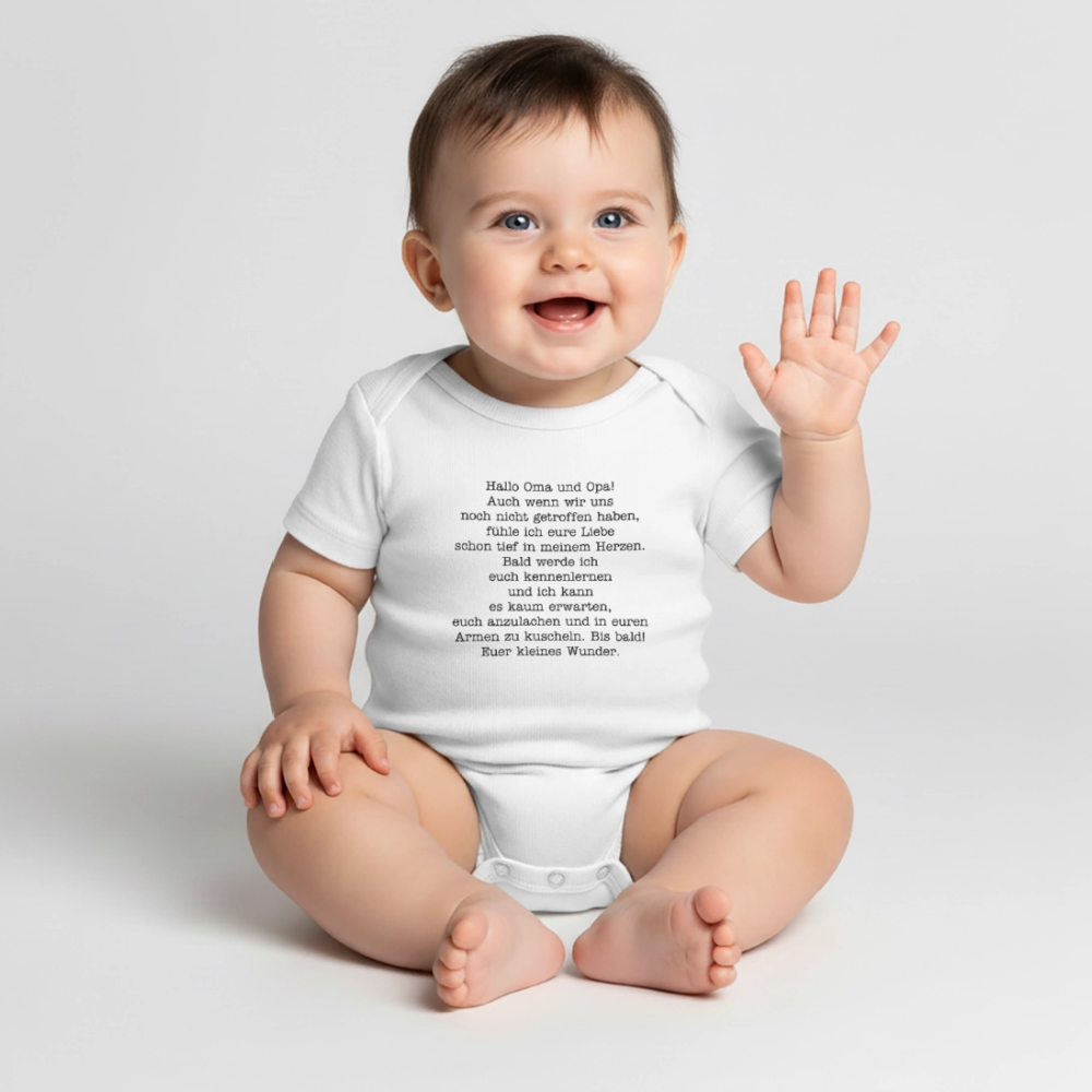Baby Body "Hallo Oma und Opa! Auch wenn wir uns noch nicht getroffen haben..." - Weiß
