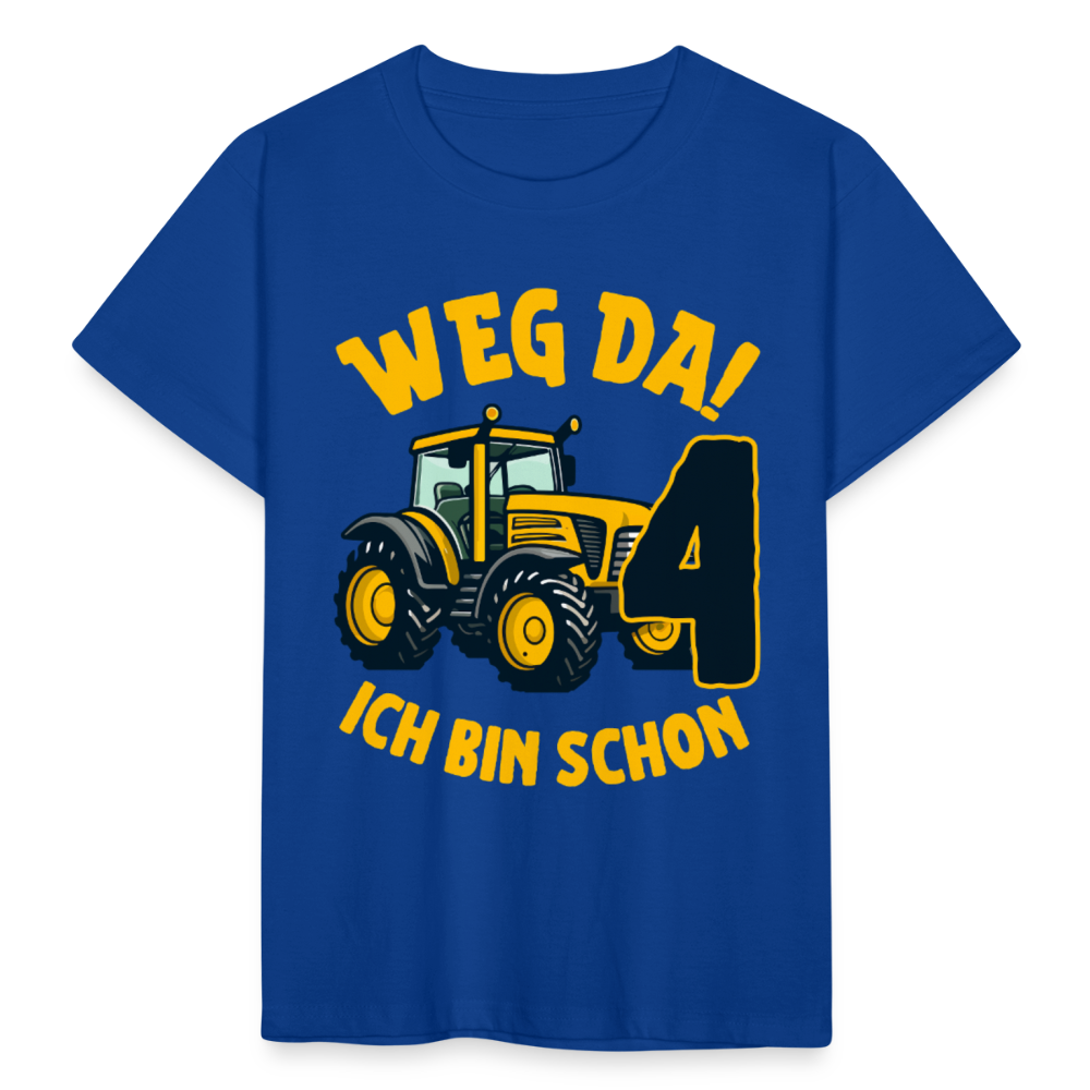 Kinder T-Shirt "Weg da! Ich bin schon 4" (Traktor-Motiv) - Royalblau