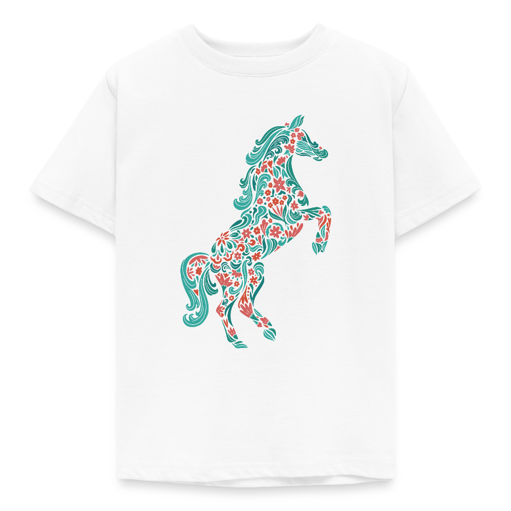 Kinder T-Shirt "Pferd aus Blumen" - Weiß