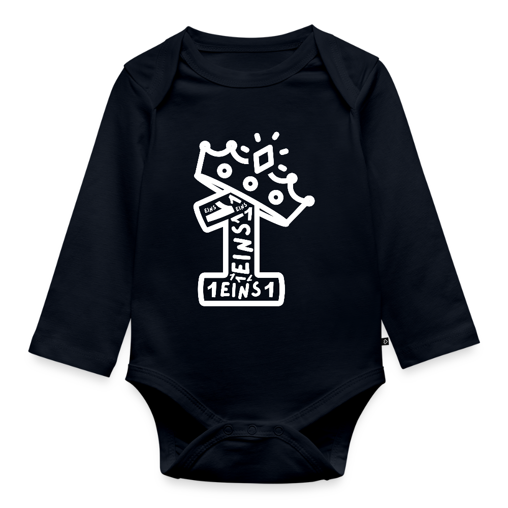 Baby Bio-Langarm-Body "1. Geburtstag" (Viele Einsen) - Navy