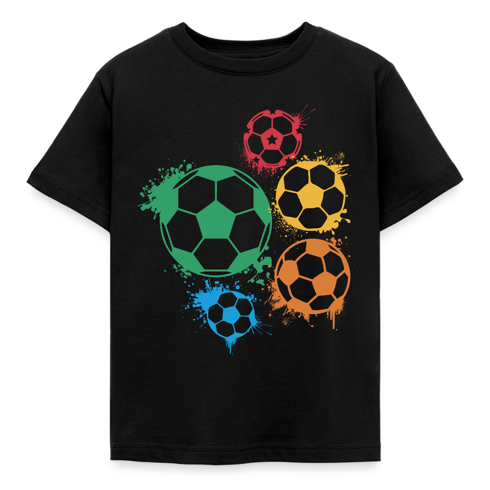 Kinder T-Shirt "Mehrere Fußbälle" - Schwarz