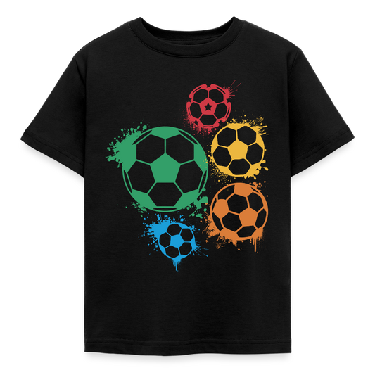 Kinder T-Shirt "Mehrere Fußbälle" - Schwarz
