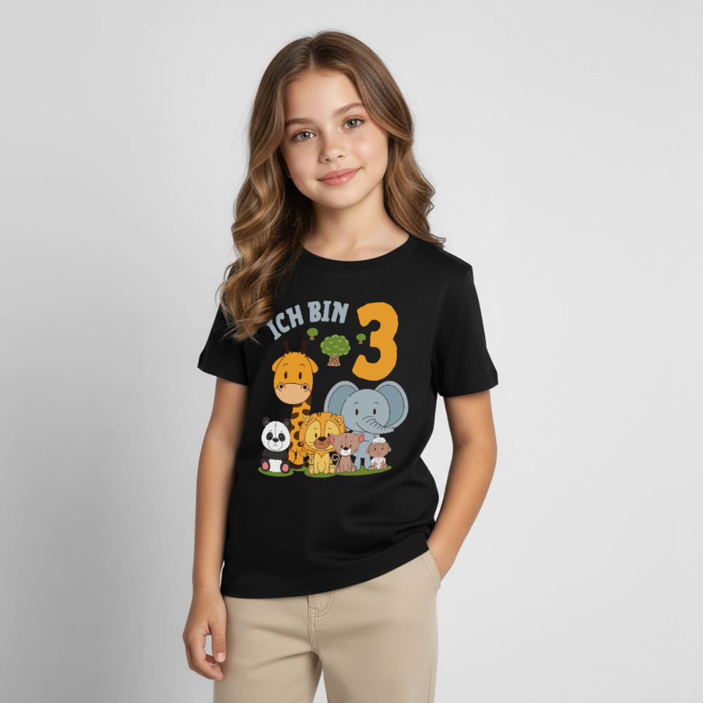 Kinder T-Shirt "Ich bin 3" (Niedliches Tiermotiv) - Schwarz