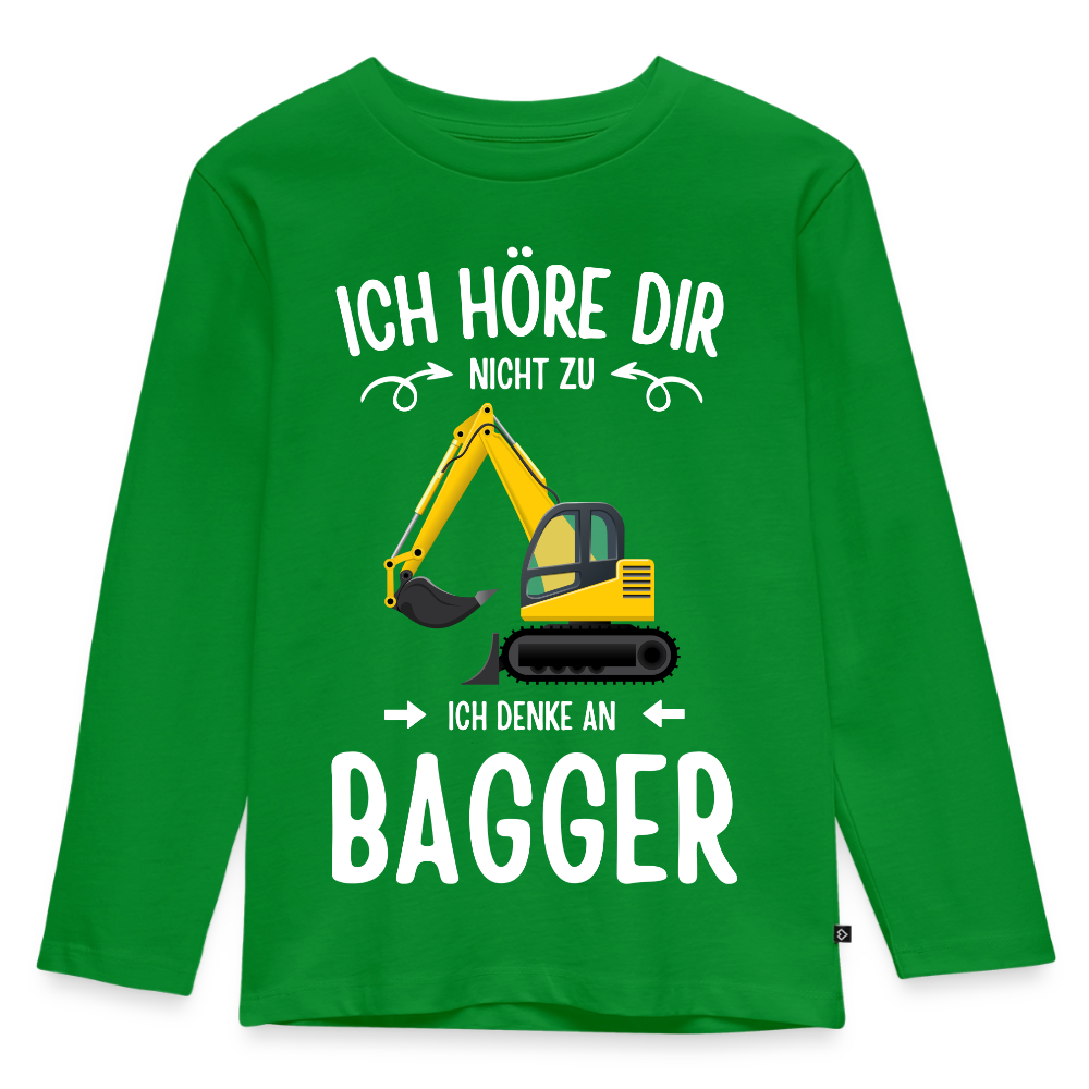 Kinder Langarmshirt "Ich höre dir nicht zu, ich denke an Bagger" - Grün