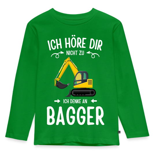 Kinder Langarmshirt "Ich höre dir nicht zu, ich denke an Bagger" - Grün