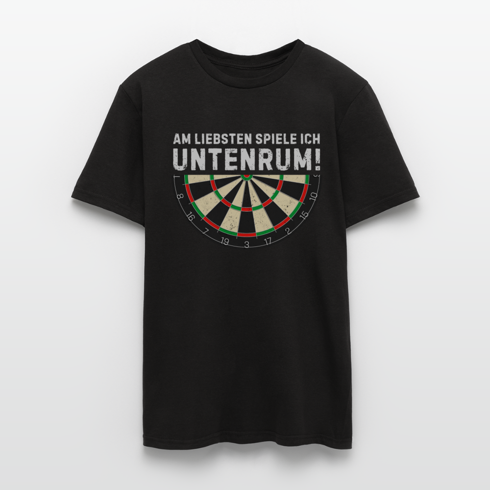 Lustiges Dart T-Shirt "Am liebsten spiele ich untenrum" - Schwarz