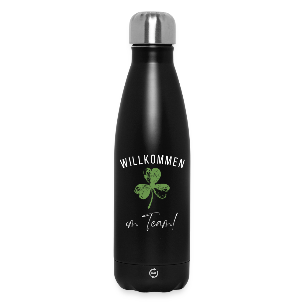 Thermosflasche 500 ml "Willkommen im Team" (Kleeblatt) - Schwarz