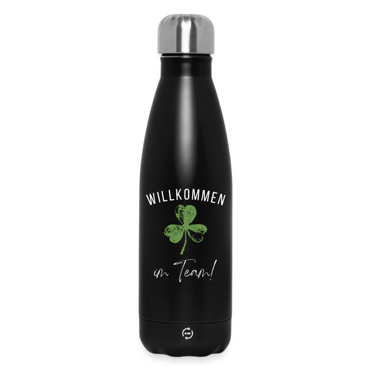 Thermosflasche 500 ml "Willkommen im Team" (Kleeblatt) - Schwarz