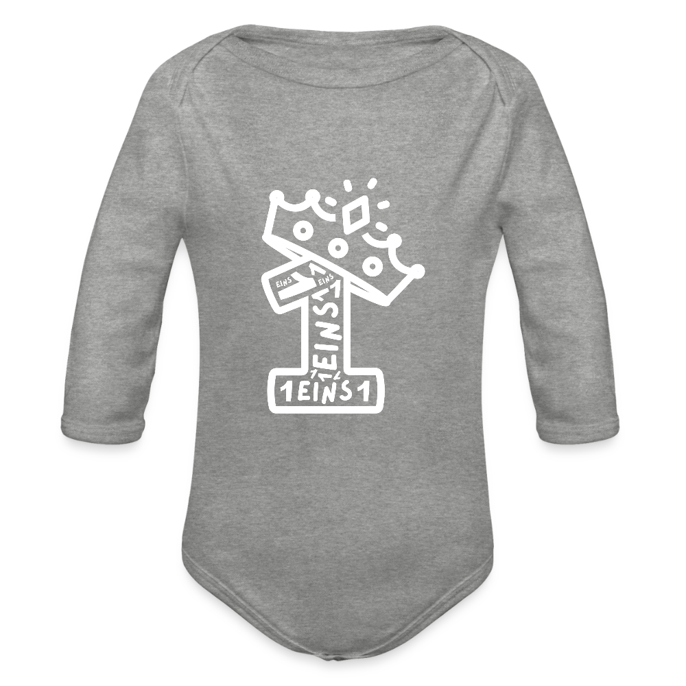 Baby Bio-Langarm-Body "1. Geburtstag" (Viele Einsen) - Grau meliert