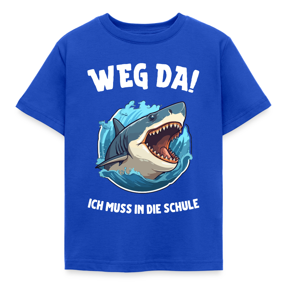 Kinder T-Shirt "Weg da! Ich muss in die Schule" (Haimotiv) - Royalblau