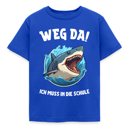 Kinder T-Shirt "Weg da! Ich muss in die Schule" (Haimotiv) - Royalblau
